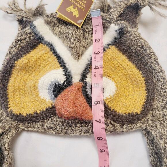Peruvian Trading Company Hat Knit Owl Ear Flap Pom Pom Handmade Peru Cozy New - Picture 11 of 12
